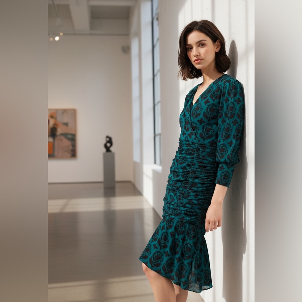 🌷Diane Von Furstenberg Caitlion Ruched Mesh Blend Dress M